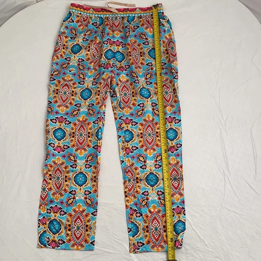 Hale Bob Peliah silk charmeuse pants in turquoise multicolor print M - Picture 11 of 13